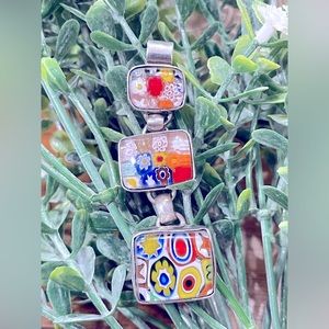 925 Sterling Silver Floral 3 Square Pendant